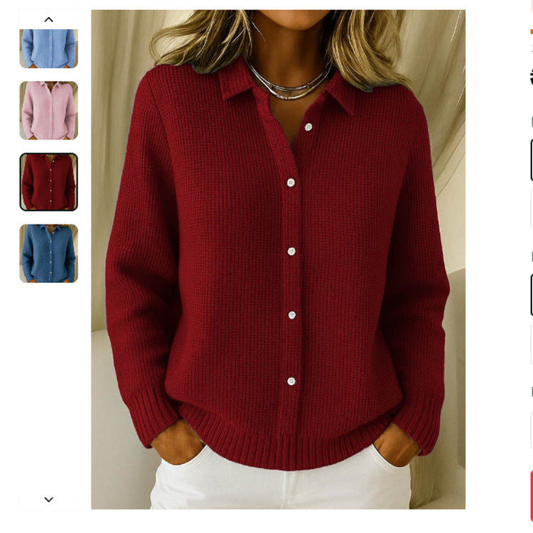Button Knitted Lapel Sweater