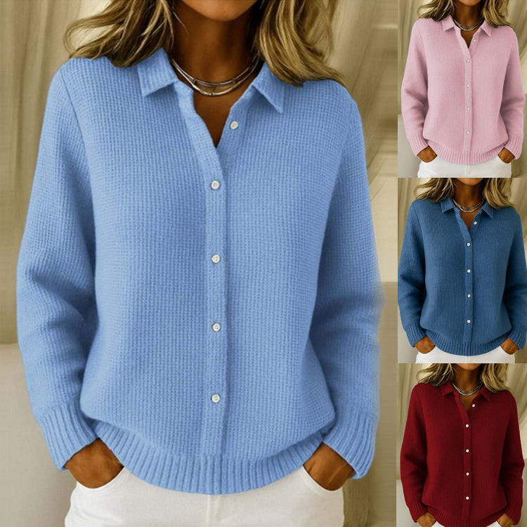 Button Knitted Lapel Sweater