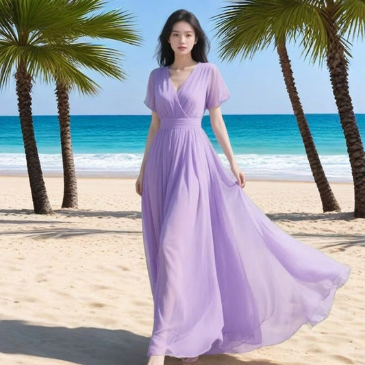Womens Solid-Color Chiffon Maxi Dress