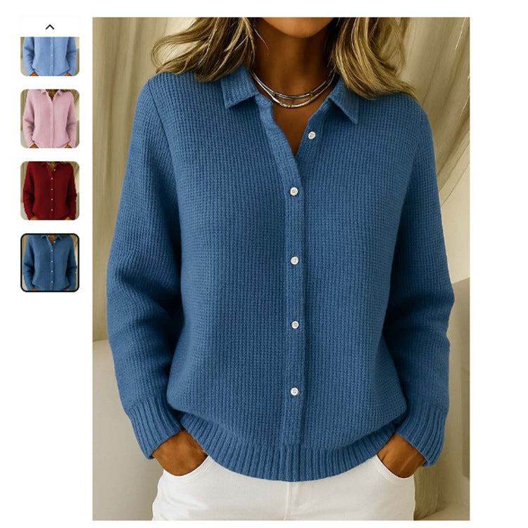 Button Knitted Lapel Sweater