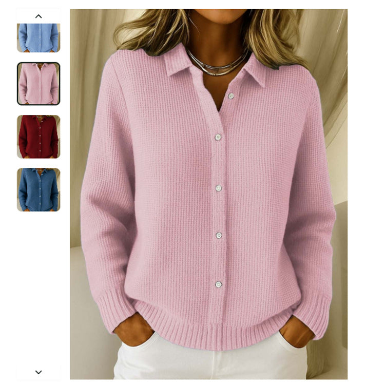 Button Knitted Lapel Sweater