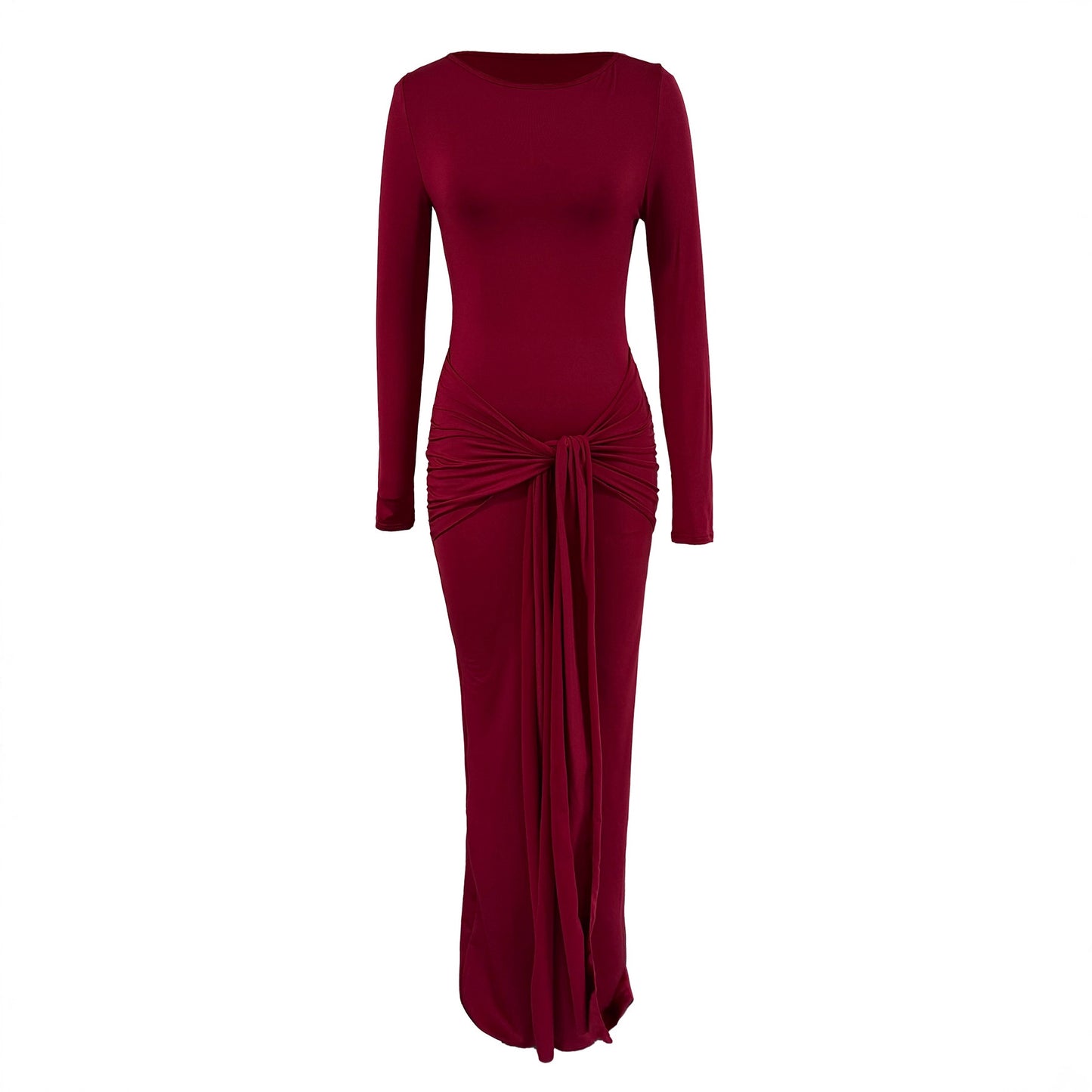 Womens Long-sleeve Body-hugging Crew-neck Fashionable Sheath Dress