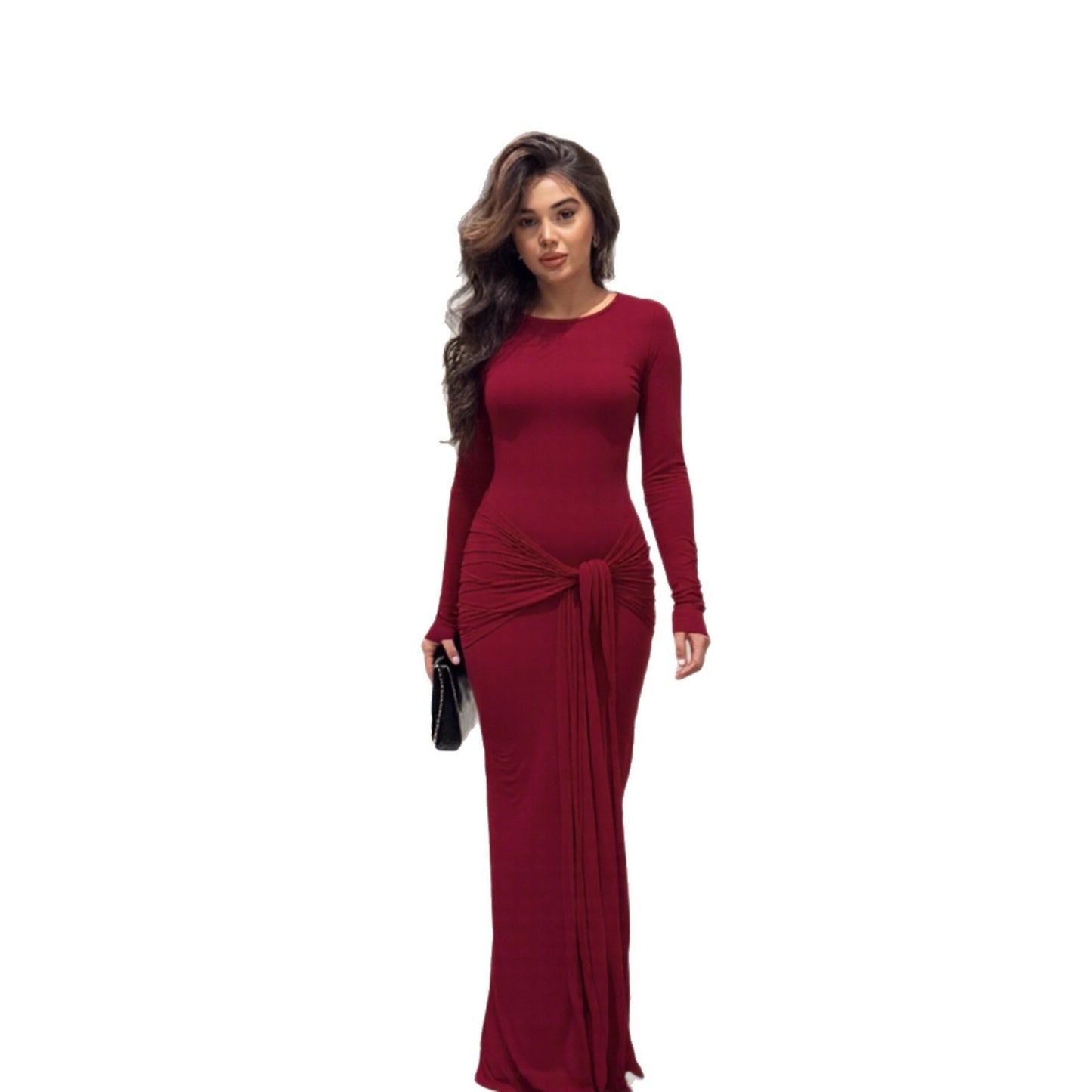 Womens Long-sleeve Body-hugging Crew-neck Fashionable Sheath Dress