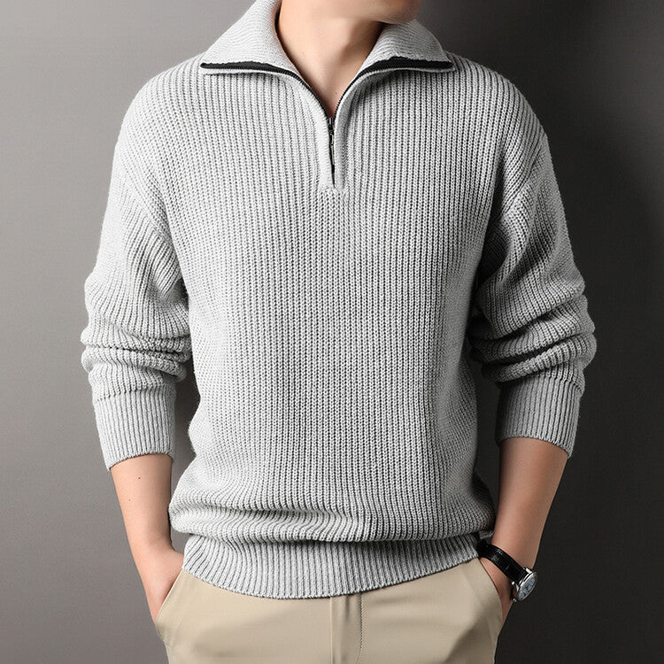 Polo Collar Men's Half Turtleneck Sweater