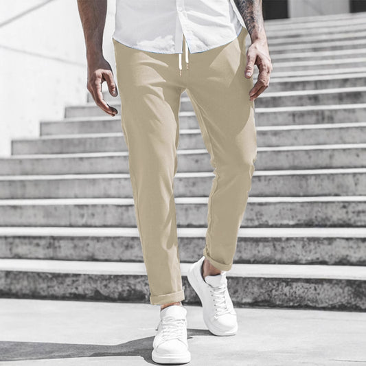 Solid Color Casual Pocket Trousers For Men